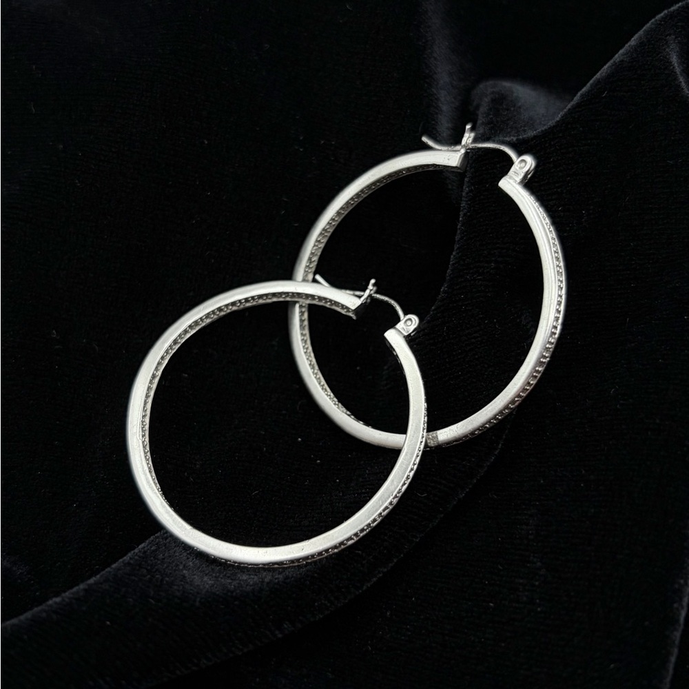 Diamond Silver Hoop Earrings